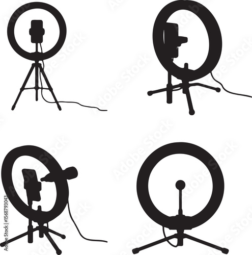 Ring light silhouette set vector illustration isolated On Transparent Background