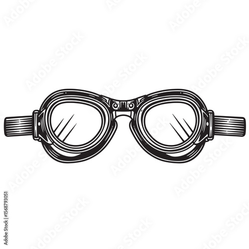 Detailed vintage art illustration of classic aviator goggles with clear lenses in a retro style