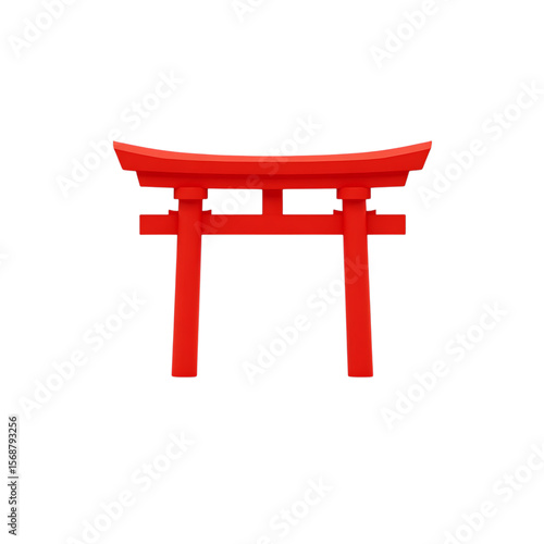 Vibrant red, traditional Japanese torii gate illustration, an iconic symbol of spiritual architecture, cultural heritage, isolated.