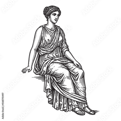  Ancient Roman Greek Woman Figure Vector Engraving Illustration