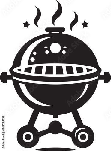 black logo BBQ illustration vector, barbecue grill vector