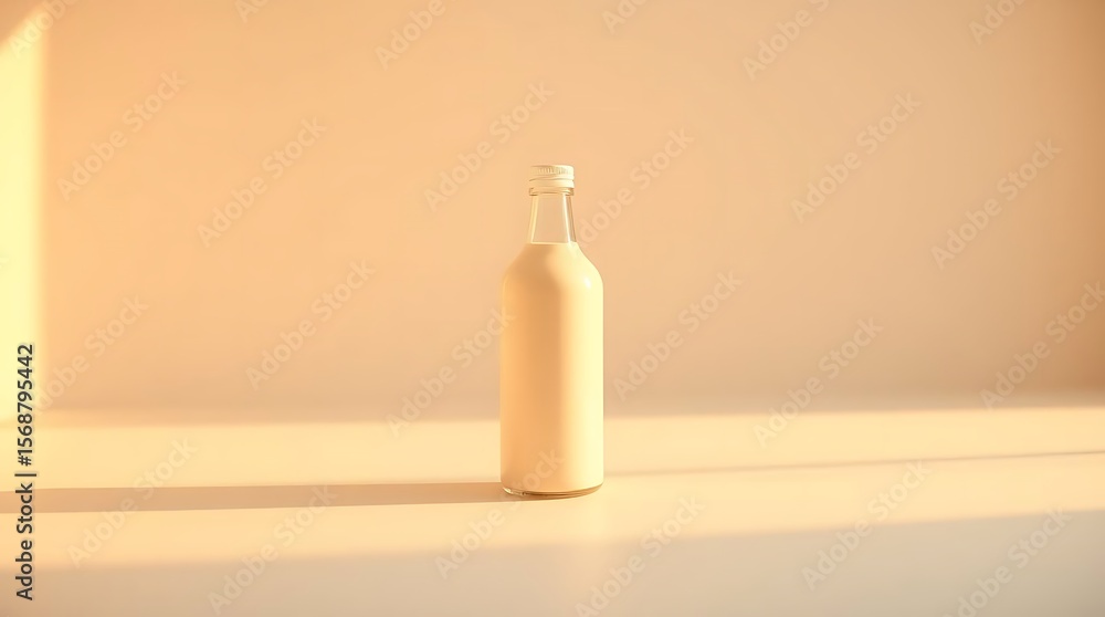 Minimalist Presentation of Bottle Filled with Beige Beverage or Cream Minimalist Presentation of Bottle Filled with Beige Beverage or Cream
