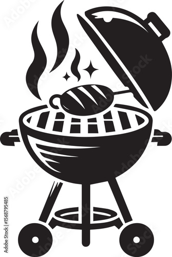 black logo BBQ illustration vector, barbecue grill vector