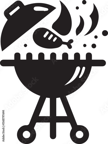 black logo BBQ illustration vector, barbecue grill vector