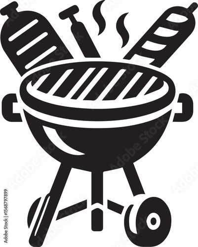 black logo BBQ illustration vector, barbecue grill vector