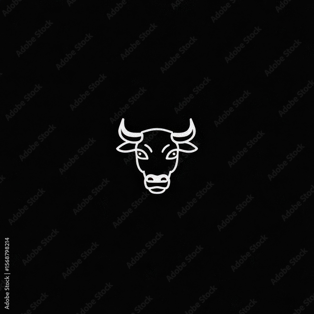 Fototapeta premium White bull head outline centered against a dark black backdrop
