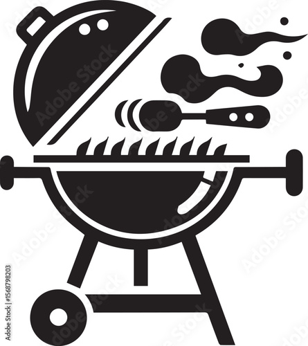 black logo BBQ illustration vector, barbecue grill vector