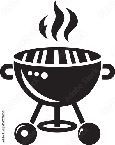 black logo BBQ illustration vector, barbecue grill vector