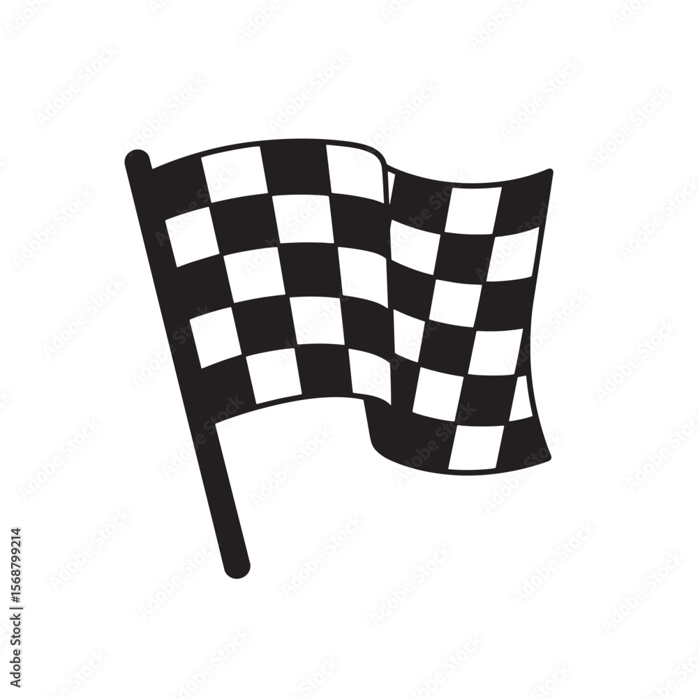 Fototapeta premium Black and white checkered racing flag icon representing victory and speed