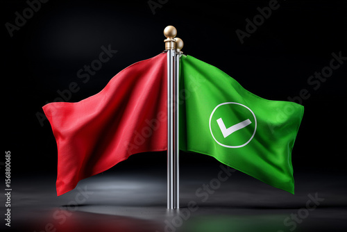 Red Flag Versus Green Flag With Checkmark Symbol On Dark Background