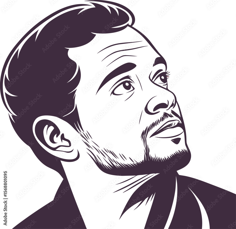 Stylized Black and White Vector Portrait of a Thoughtful Young Man Stylized Black and White Vector Portrait of a Thoughtful Young Man