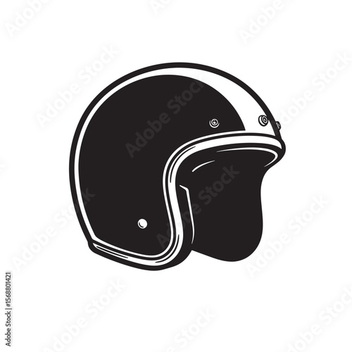 Classic motorcycle helmet vector illustration in black and white vintage art style