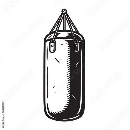 Classic vintage art style boxing punching bag gym equipment workout and fitness illustration