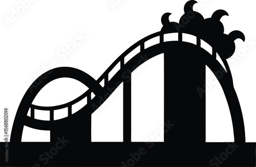 Vector roller coaster ride silhouette park. Rollercoaster icon illustration skyline concept Vector illustration Black silhouettes. with white background