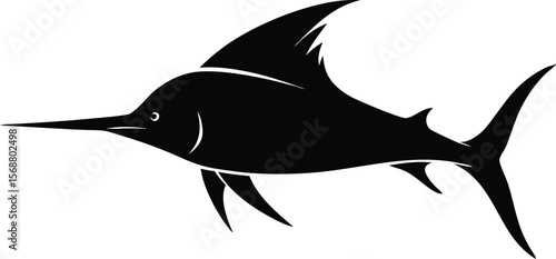 Sailfish vector silhouette icon. Three stylized swordfish silhouettes with sharp, dynamic shapes, emphasizing speed and agility.