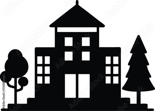 vector illustration of a school building, private school building silhouette vector illustration on white background