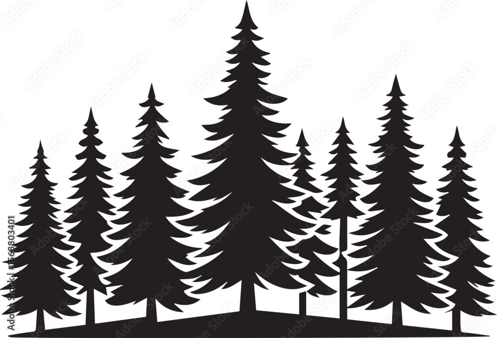 Obraz premium set of trees vector, pine tree silhouette vector illustration, pine tree silhouette vector, pine tree icon