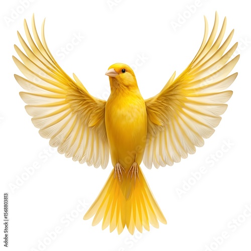 Bright yellow canary bird with spread wings spread flying