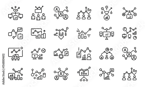 Vector illustrations of modern business charts graphs and data analysis icons