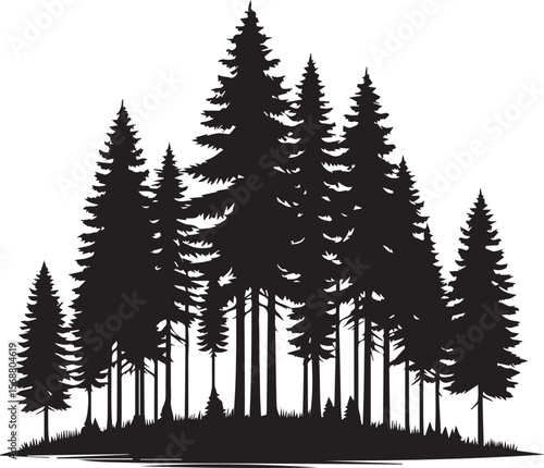 set of trees vector, pine tree silhouette vector illustration, pine tree silhouette vector, pine tree icon
