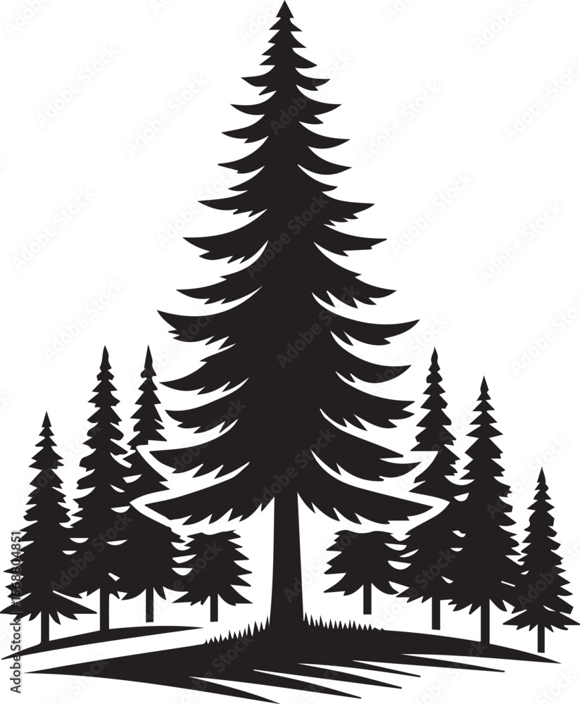 Fototapeta premium set of trees vector, pine tree silhouette vector illustration, pine tree silhouette vector, pine tree icon