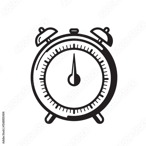 Vintage art black and white alarm clock illustration for time management and punctuality concepts