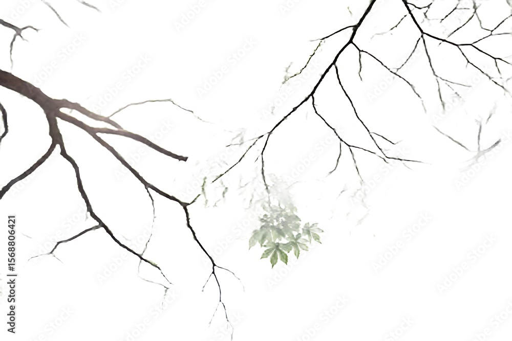 Fototapeta premium Bare tree branches are presented on a white canvas in a minimalist style