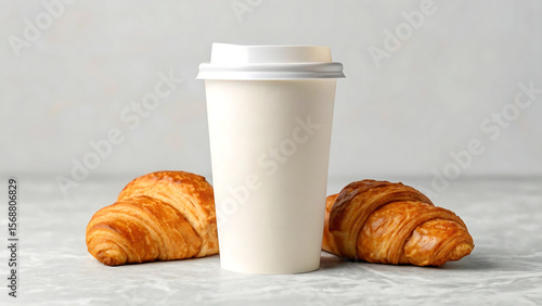 Paper Cup Glass Mockup with Croissant