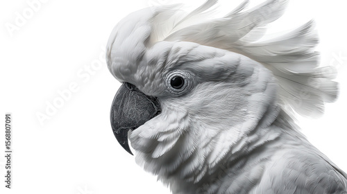 A majestic white cockatoo with striking features and expression. transparent background