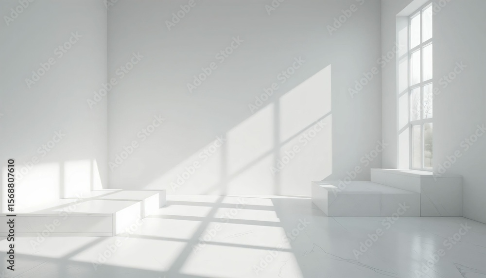 Fototapeta premium An empty white room is filled with natural light