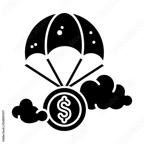 Money Falling From The Sky: A Conceptual Illustration of Financial Windfall vector icon solid style
