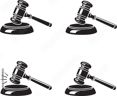 Wooden gavel silhouette set vector illustration isolated On Transparent Background