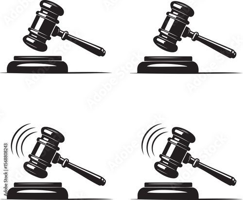 Wooden gavel silhouette set vector illustration isolated On Transparent Background