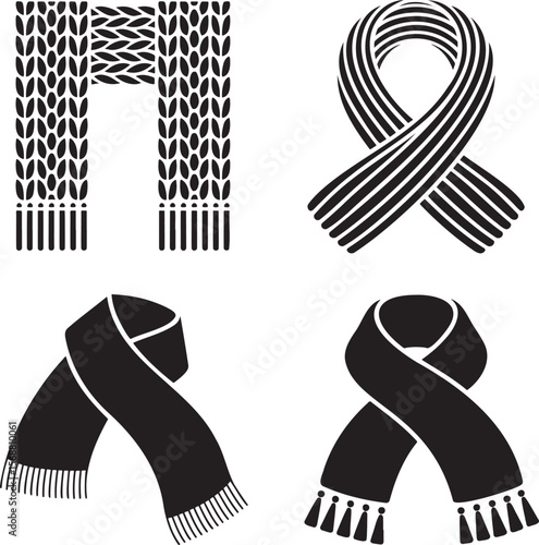 Woven Winter Scarf silhouette set vector illustration isolated On Transparent Background