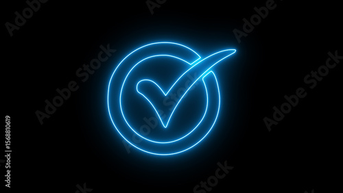 Glowing Blue checkmark neon icon symbol isolated.Tick symbol in blue color, vector illustration. Success symbol for website computer and mobile.	