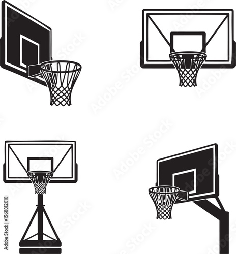 Set of Basketball hoop silhouette vector illustration isolated On Transparent Background