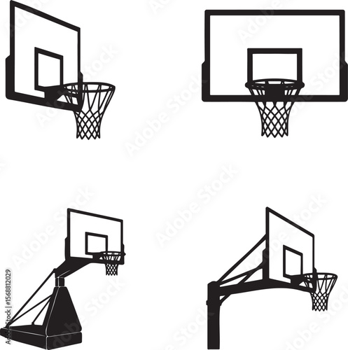 Set of Basketball hoop silhouette vector illustration isolated On Transparent Background
