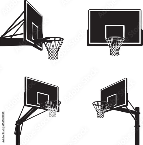 Set of Basketball hoop silhouette vector illustration isolated On Transparent Background