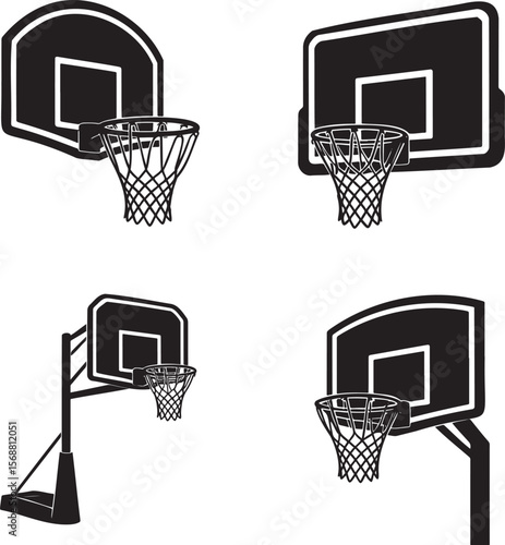 Set of Basketball hoop silhouette vector illustration isolated On Transparent Background