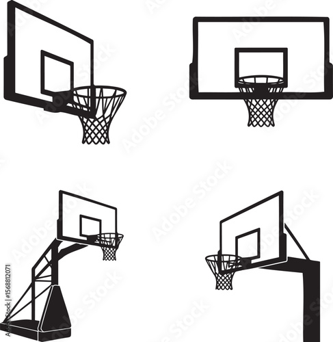 Set of Basketball hoop silhouette vector illustration isolated On Transparent Background