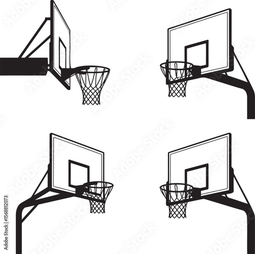 Set of Basketball hoop silhouette vector illustration isolated On Transparent Background