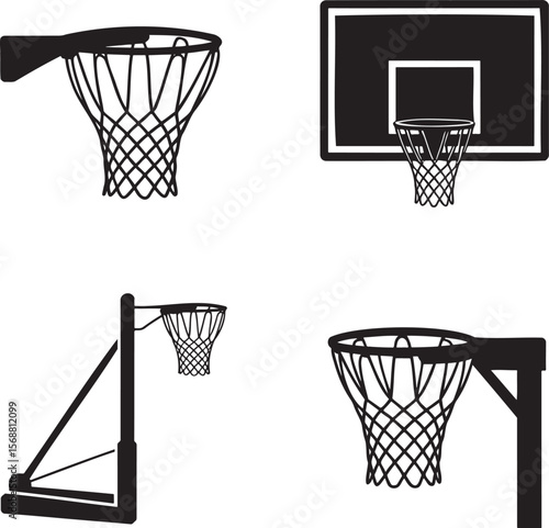 Set of Basketball hoop silhouette vector illustration isolated On Transparent Background