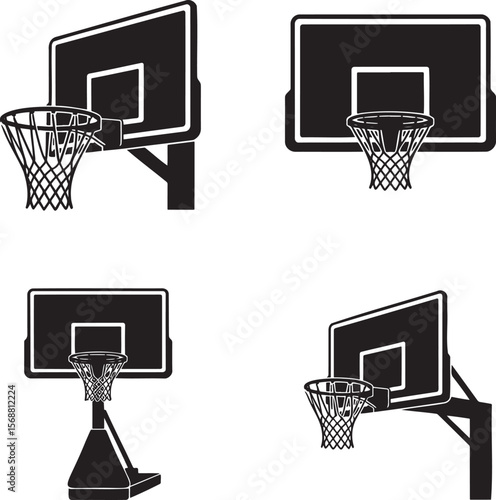Set of Basketball hoop silhouette vector illustration isolated On Transparent Background