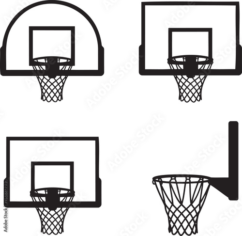 Set of Basketball hoop silhouette vector illustration isolated On Transparent Background
