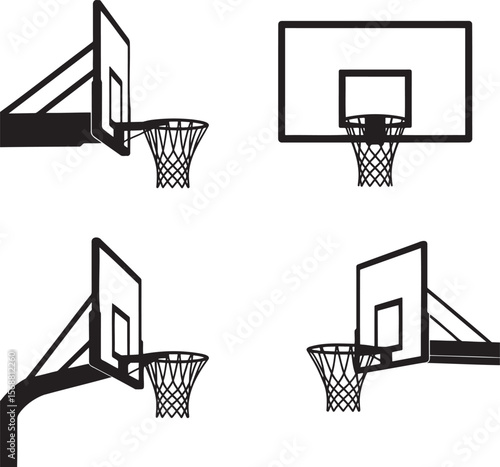Set of Basketball hoop silhouette vector illustration isolated On Transparent Background