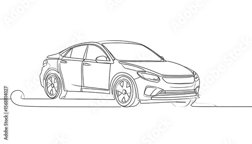 Continuous line drawing of a car on a sleigh