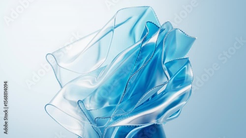 Flowing transparent blue multilayer cloth background, 3d rendering.