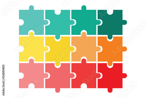 12 Pieces Puzzle Infographic Set of Puzzle Pieces Vector. Jigsaw Puzzle on White Background. Set of Puzzle Pieces. Vector Illustration.