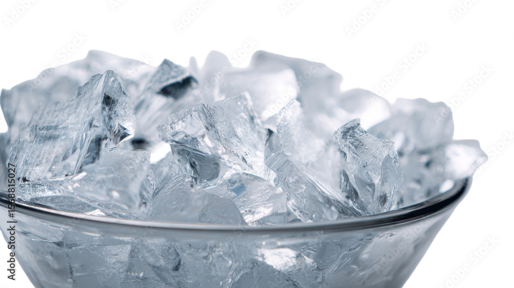 Obraz premium Clear ice cubes in a glass bowl, perfect for cooling beverages. transparent background