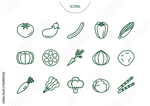 野菜　アイコン ピクトグラム　ベクター イラスト　セット